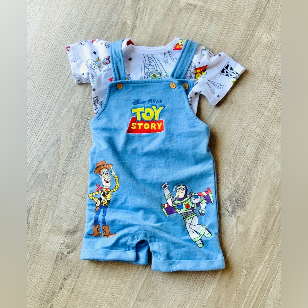 Disney Baby Toy Story Blue Overalls & Shirt Set 12M
